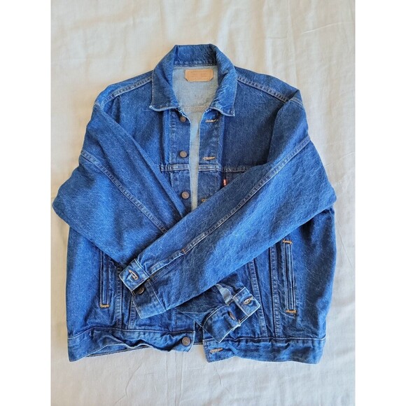 Levis Mens L Jean Jacket Trucker 70507 0214 Dark Blue VTG Retro USA Work EUC - Picture 1 of 16